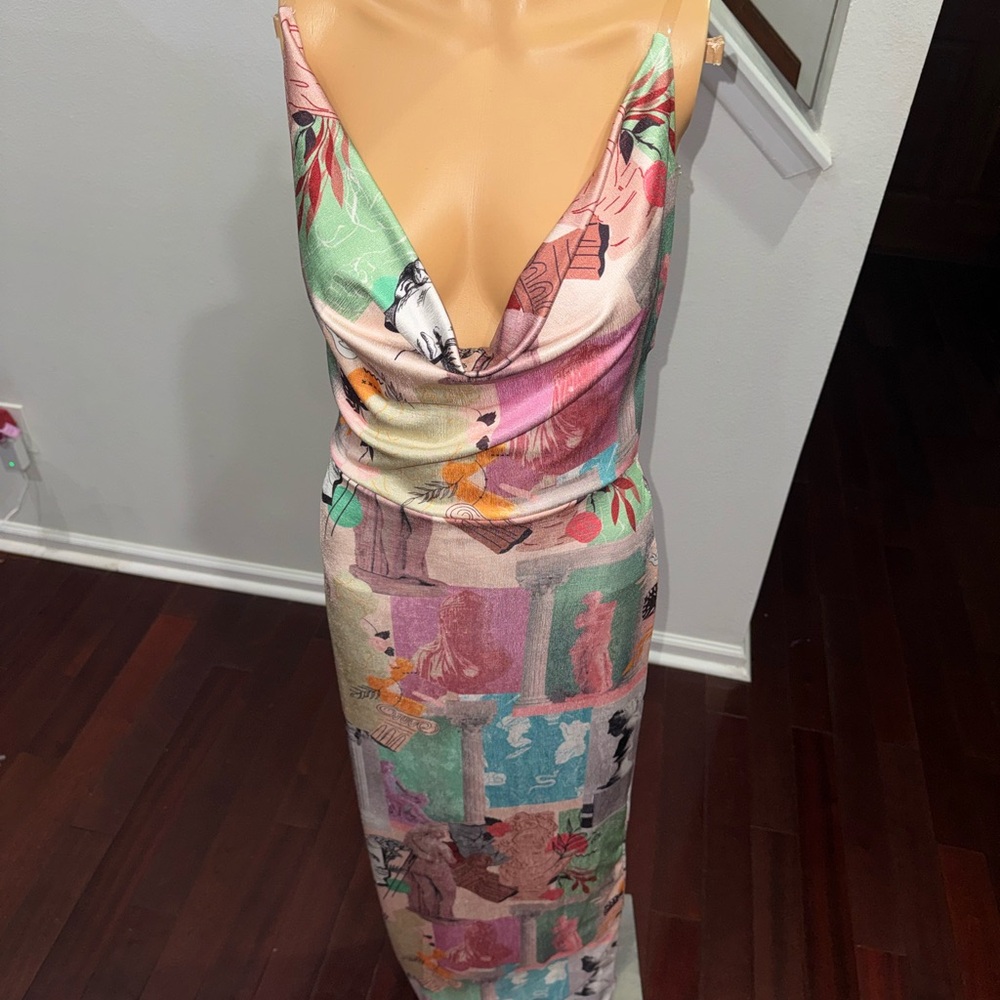 Fashion Nova Pastel Multi-Print Cowl Neck Maxi Dress size M - Picture 7 of 10